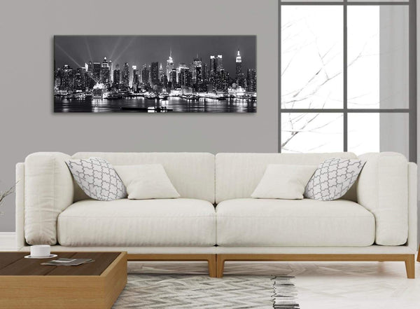 Modern New York Hudson River Skyline Canvas Art Pictures - Landscape - 1435 Black White Grey - 120cm Wide Print