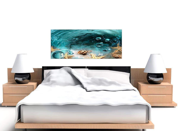 Modern panoramic teal seaside starfish canvas prints 1253