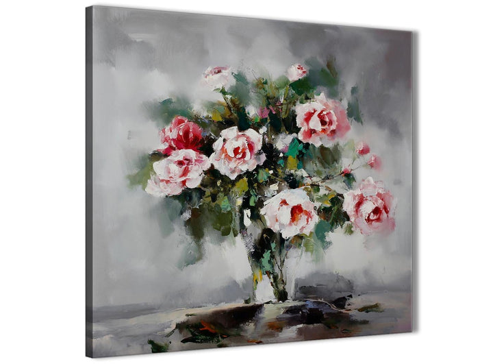 Modern Pink Grey Flowers Painting Abstract Dining Room Canvas Wall Art Accessories 1s442l - 79cm Square Print - 1s442s