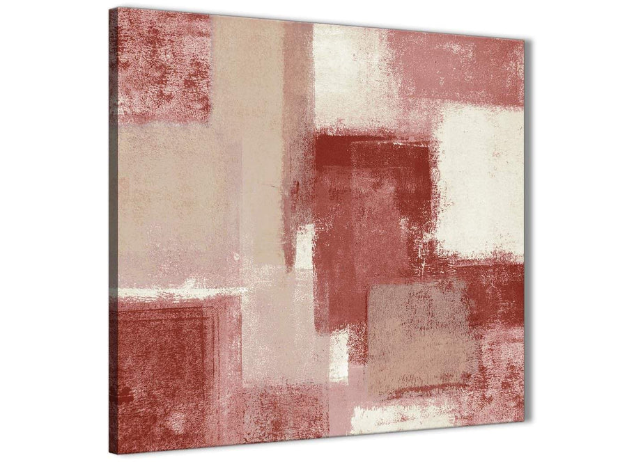 Modern Red and Cream Abstract Bedroom Canvas Pictures Decorations 1s370l - 79cm Square Print