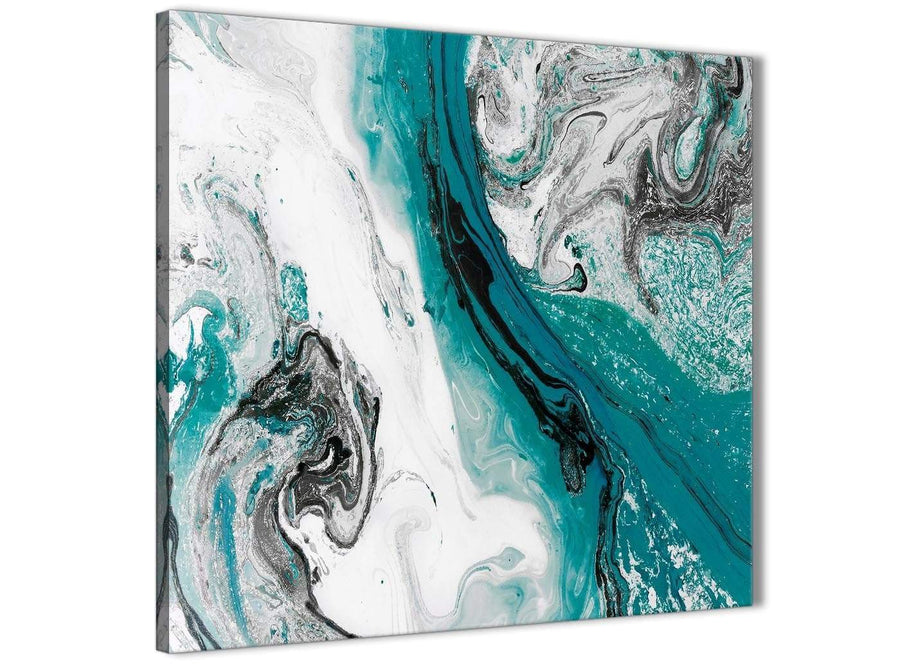 Modern Teal and Grey Swirl Abstract Bedroom Canvas Pictures Decor 1s468l - 79cm Square Print