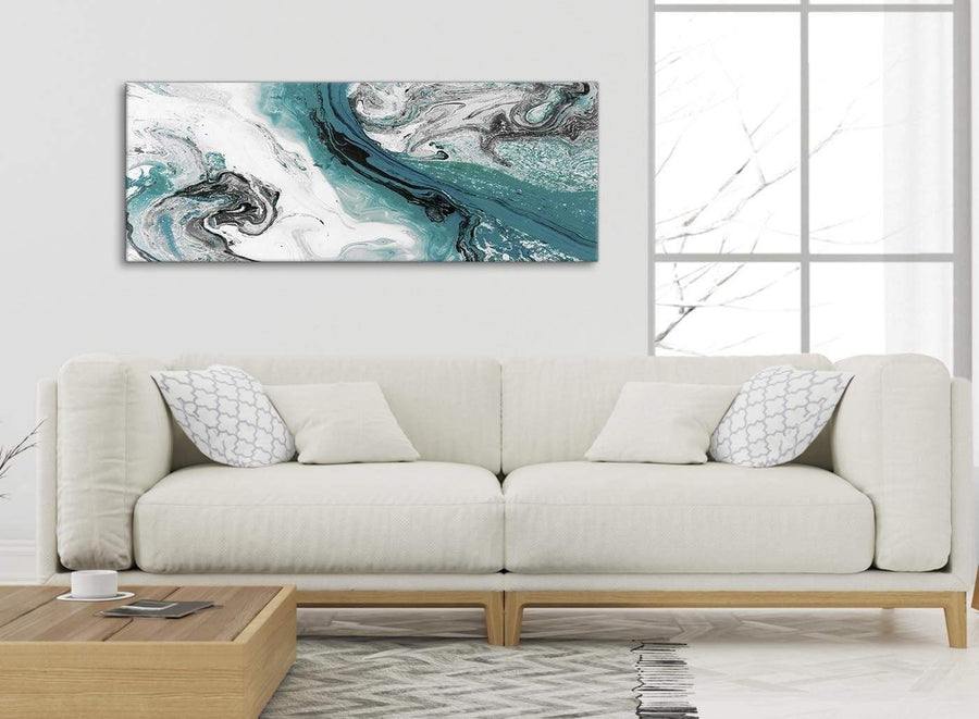 Modern Teal and Grey Swirl Living Room Canvas Wall Art Accessories - Abstract 1468 - 120cm Print