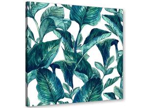 Modern Teal Blue Green Tropical Exotic Leaves Canvas Modern 49cm Square 1S325S For Your Dining Room