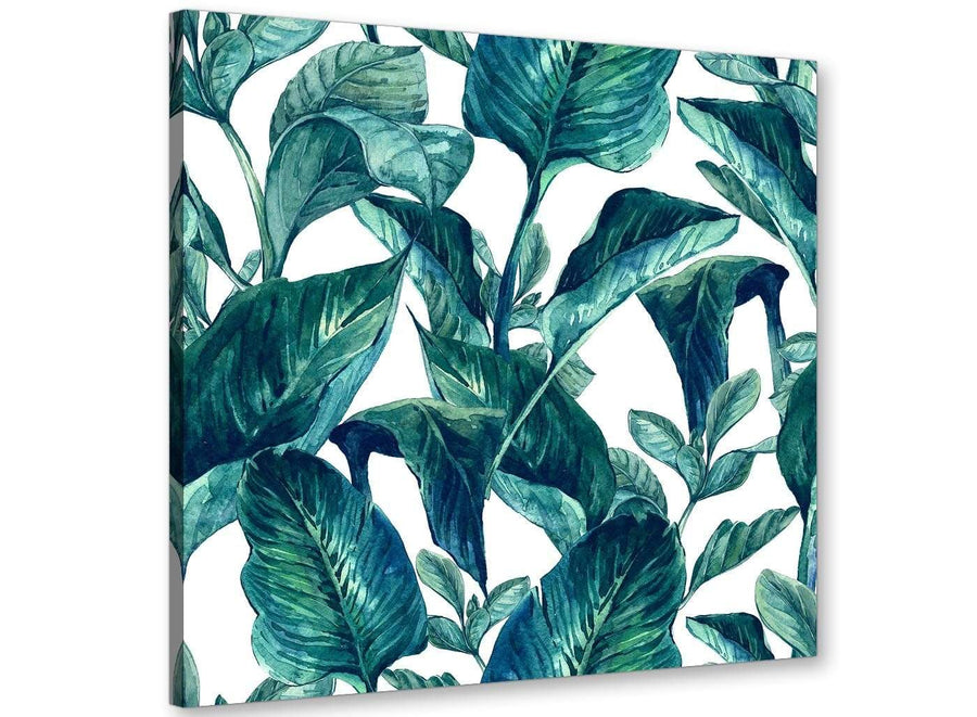 Modern Teal Blue Green Tropical Exotic Leaves Canvas Modern 64cm Square 1S325M For Your Bedroom