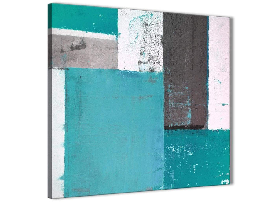 Modern Teal Grey Abstract Painting Canvas Wall Art Modern 49cm Square 1S344S For Your Living Room