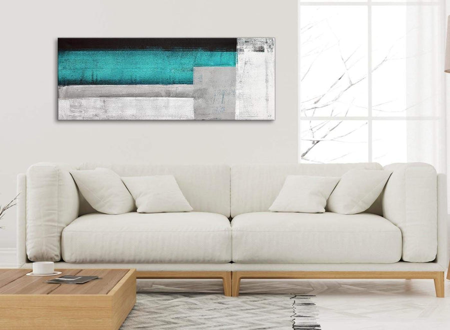 Modern Teal Turquoise Grey Painting Bedroom Canvas Pictures Accessories - Abstract 1429 - 120cm Print