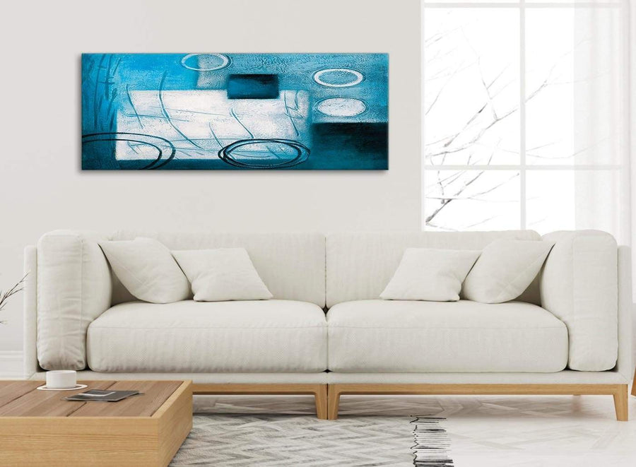 Modern Teal White Painting Bedroom Canvas Pictures Accessories - Abstract 1432 - 120cm Print