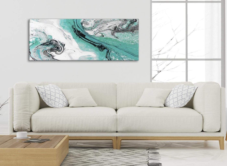 Modern Turquoise and Grey Swirl Living Room Canvas Wall Art Accessories - Abstract 1460 - 120cm Print