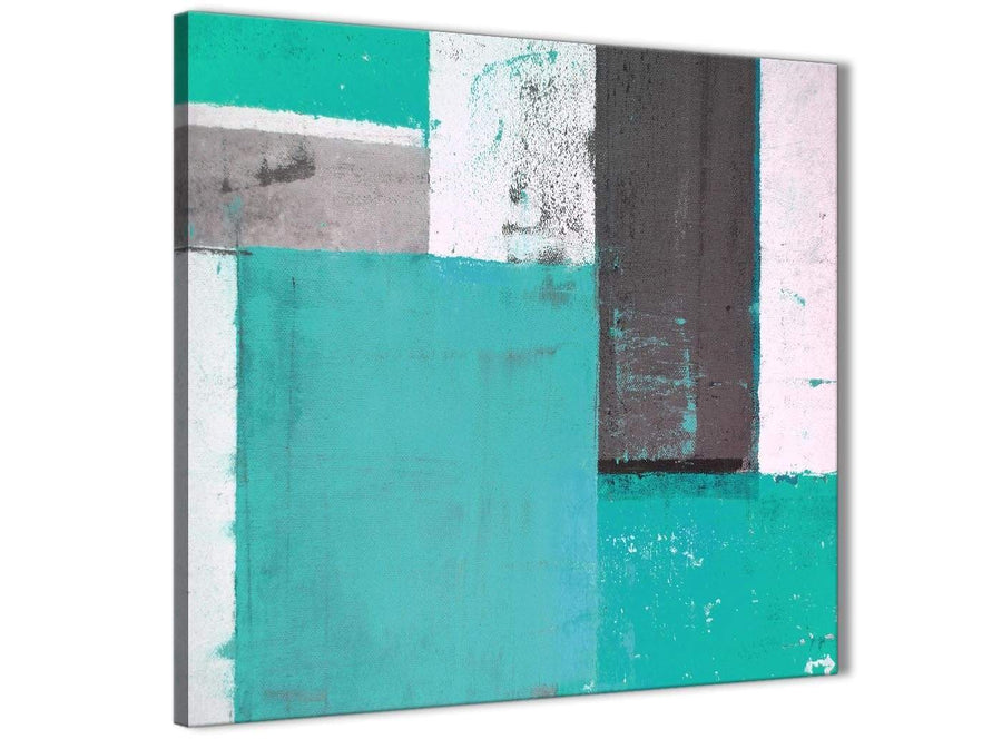 Modern Turquoise Grey Abstract Painting Canvas Wall Art Modern 49cm Square 1S345S For Your Hallway