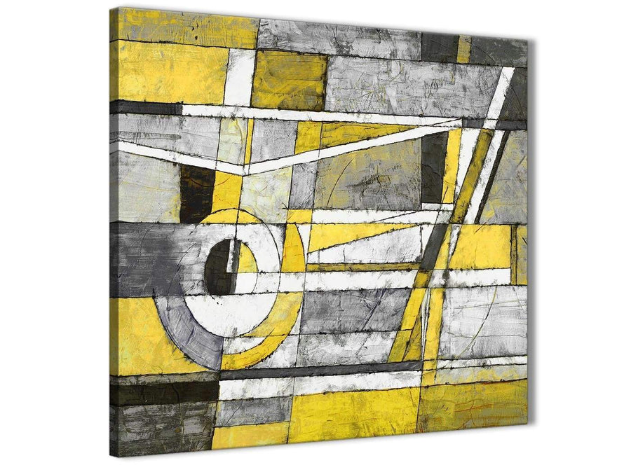 Modern Yellow Grey Painting Abstract Bedroom Canvas Pictures Accessories 1s400l - 79cm Square Print