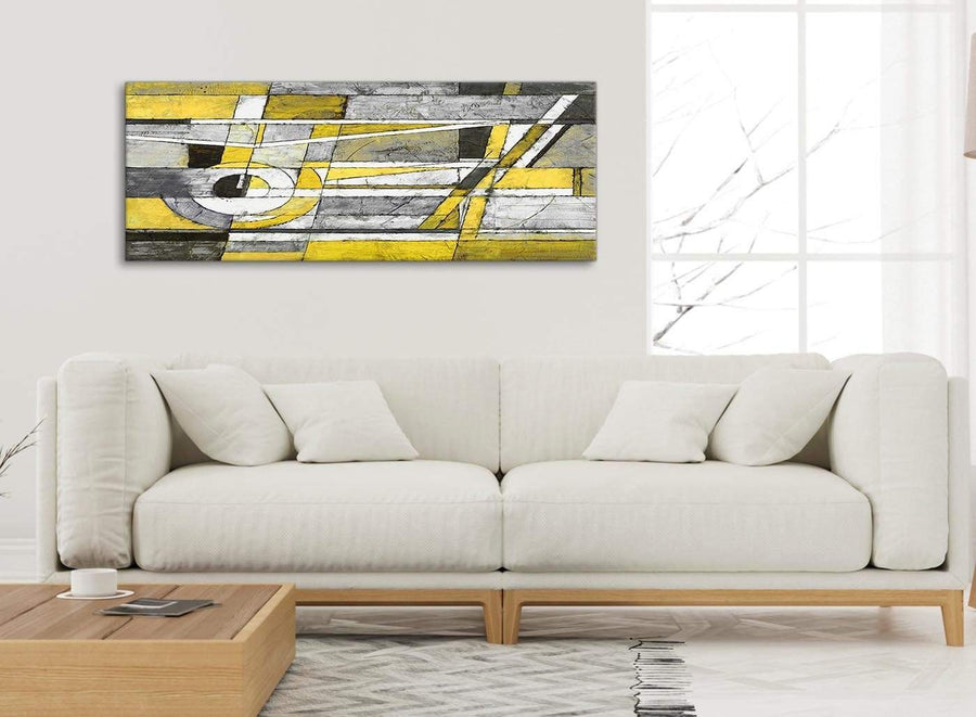 Modern Yellow Grey Painting Living Room Canvas Pictures Accessories - Abstract 1400 - 120cm Print