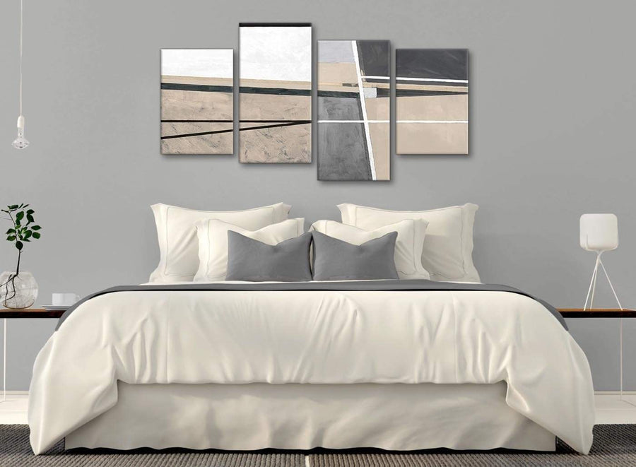 Modern Large Beige Cream Grey Painting Abstract Living Room Canvas Pictures Decor - 4394 - 130cm Set of Prints