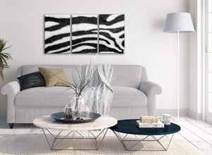 Multiple 3 Panel Black White Zebra Animal Print Hallway Canvas Pictures Accessories - Abstract 3471 - 126cm Set of Prints