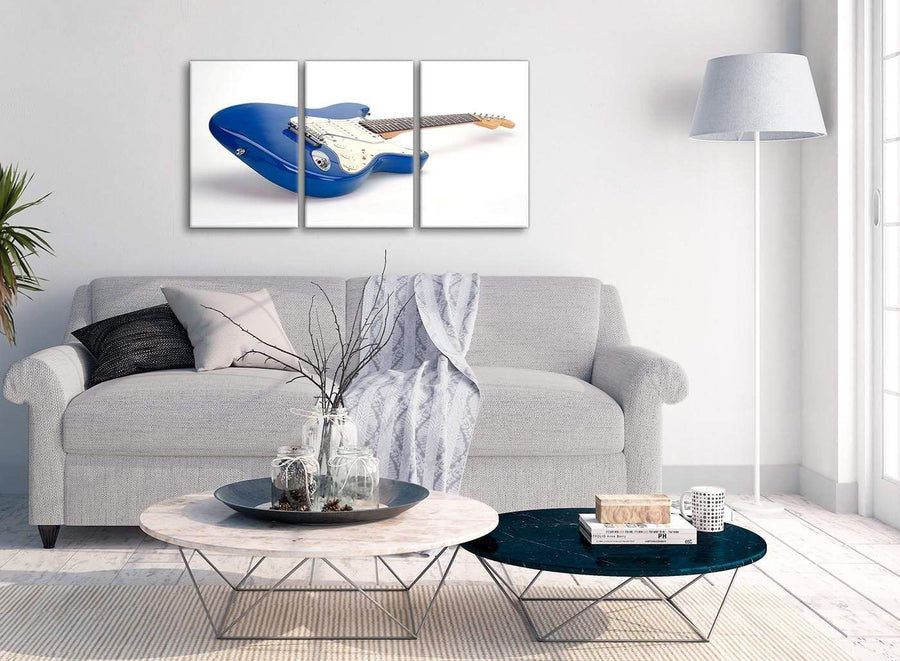 Multiple 3 Piece Blue White Fender Electric Guitar - Dining Room Canvas Wall Art Decor - 3447 - 126cm Set of Prints