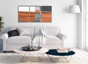 Multiple 3 Piece Burnt Orange Grey Painting Bedroom Canvas Pictures Accessories - Abstract 3390 - 126cm Set of Prints