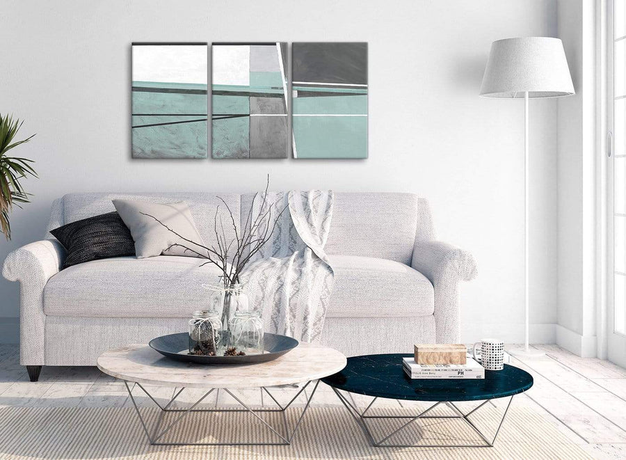 Multiple 3 Panel Duck Egg Blue Grey Painting Living Room Canvas Pictures Decor - Abstract 3396 - 126cm Set of Prints