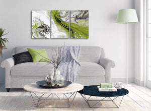 Multiple 3 Piece Lime Green and Grey Swirl Kitchen Canvas Wall Art Accessories - Abstract 3464 - 126cm Set of Prints