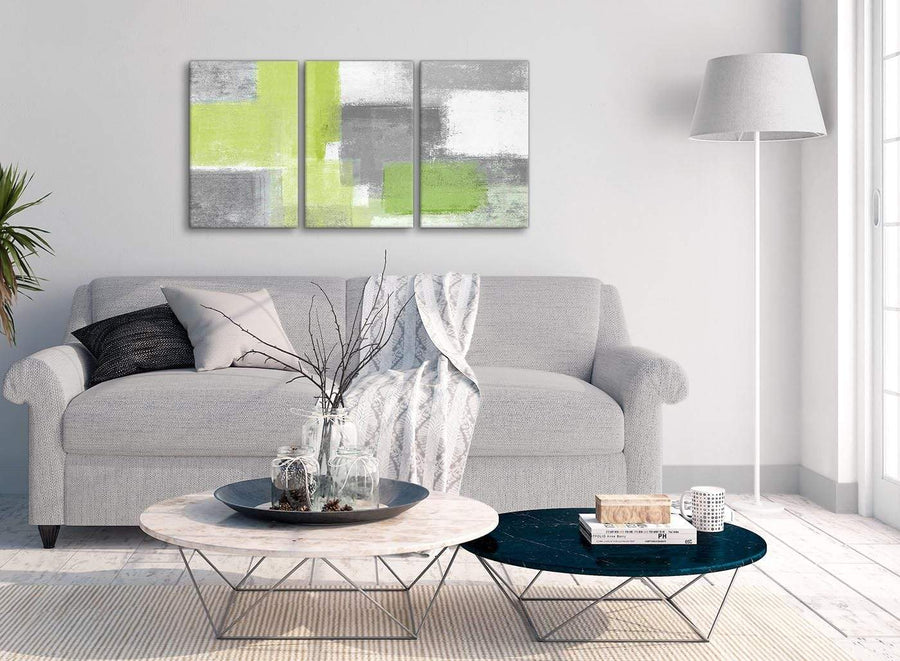 Multiple 3 Piece Lime Green Grey Abstract - Dining Room Canvas Pictures Accessories - Abstract 3369 - 126cm Set of Prints