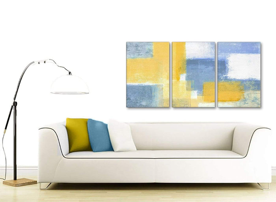 Multiple 3 Panel Mustard Yellow Blue Kitchen Canvas Wall Art Accessories - Abstract 3371 - 126cm Set of Prints