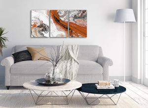 Multiple 3 Panel Orange and Grey Swirl Dining Room Canvas Pictures Decor - Abstract 3461 - 126cm Set of Prints