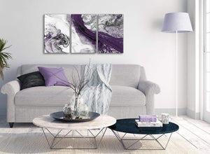 Multiple 3 Panel Purple and Grey Swirl Office Canvas Wall Art Decor - Abstract 3466 - 126cm Set of Prints