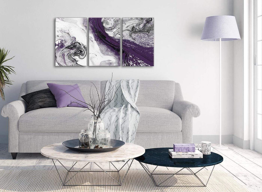 Multiple 3 Panel Purple and Grey Swirl Office Canvas Wall Art Decor - Abstract 3466 - 126cm Set of Prints