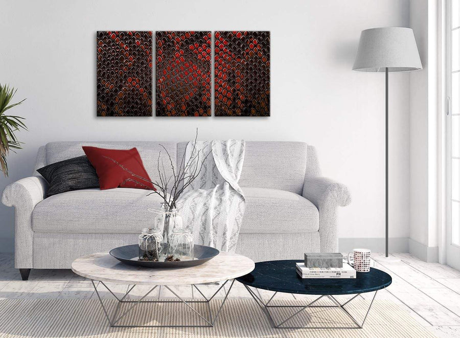 Multiple 3 Panel Red Snakeskin Animal Print Kitchen Canvas Pictures Accessories - Abstract 3476 - 126cm Set of Prints
