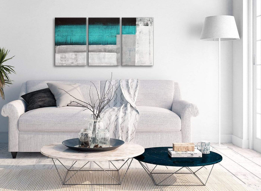 Multiple 3 Piece Teal Turquoise Grey Painting Dining Room Canvas Pictures Accessories - Abstract 3429 - 126cm Set of Prints