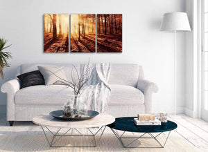 Multiple 3 Part Trees Canvas Art Prints Autumn Leaves Forest Scenic Landscapes - 3386 Orange 126cm Set of Prints