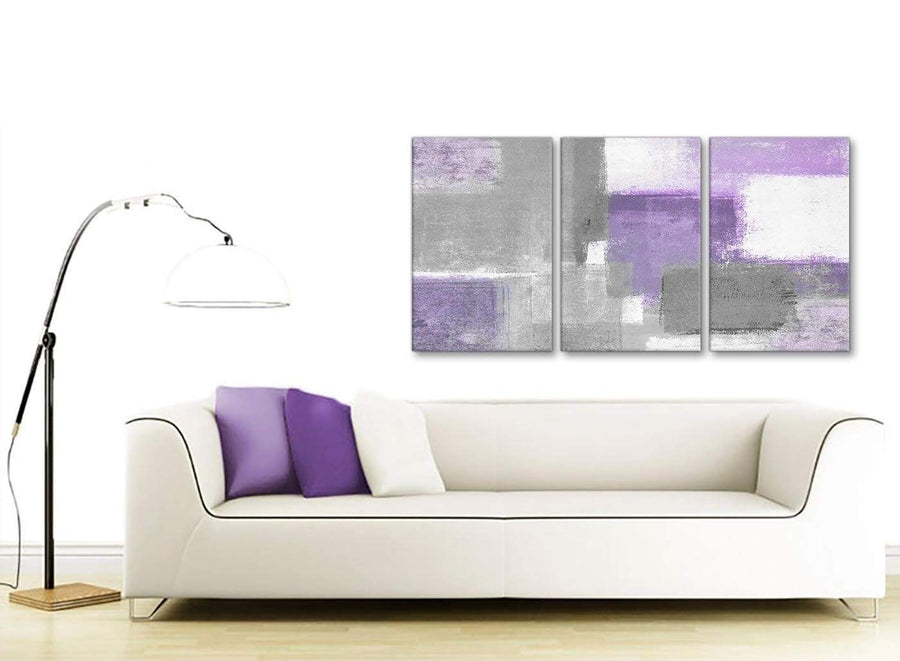 Multiple 3 Panel Purple Grey Painting Kitchen Canvas Wall Art Accessories - Abstract 3376 - 126cm Set of Prints