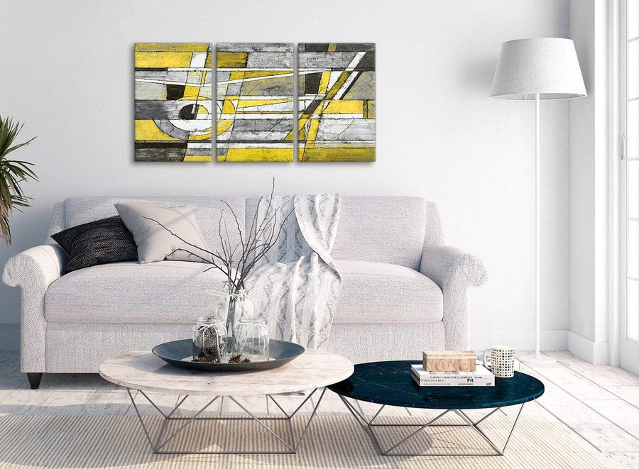 Multiple 3 Piece Yellow Grey Painting Kitchen Canvas Pictures Accessories - Abstract 3400 - 126cm Set of Prints