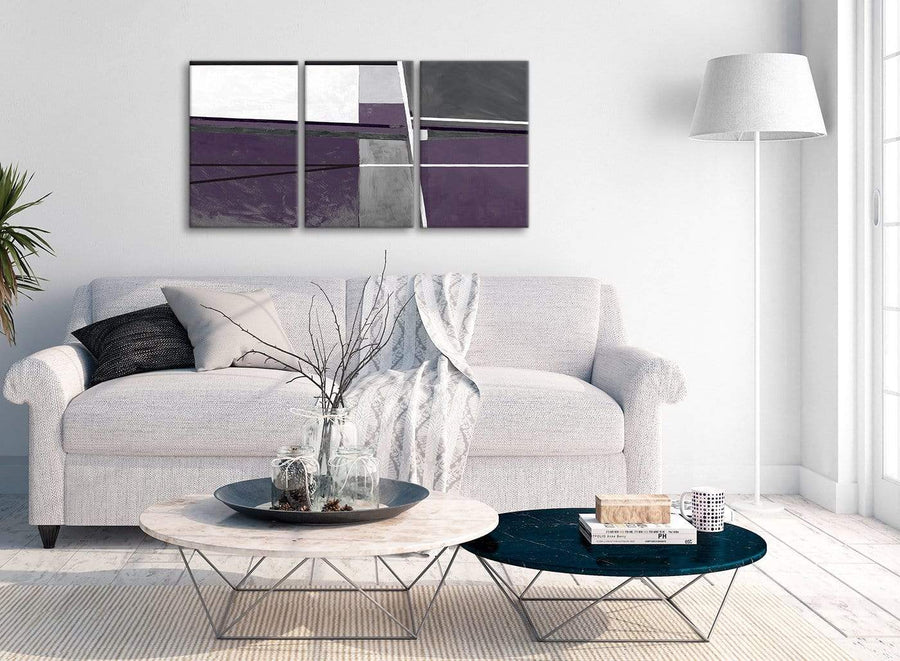 Multiple 3 Piece Aubergine Grey Painting Hallway Canvas Pictures Decor - Abstract 3392 - 126cm Set of Prints