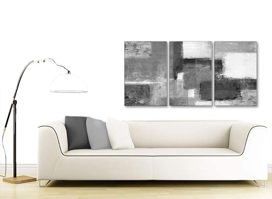 Multiple 3 Panel Black White Grey Office Canvas Pictures Decor - Abstract 3368 - 126cm Set of Prints