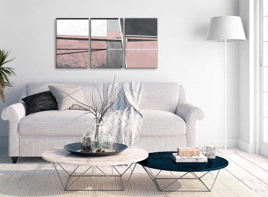 Multiple 3 Piece Blush Pink Grey Painting Bedroom Canvas Wall Art Decor - Abstract 3393 - 126cm Set of Prints
