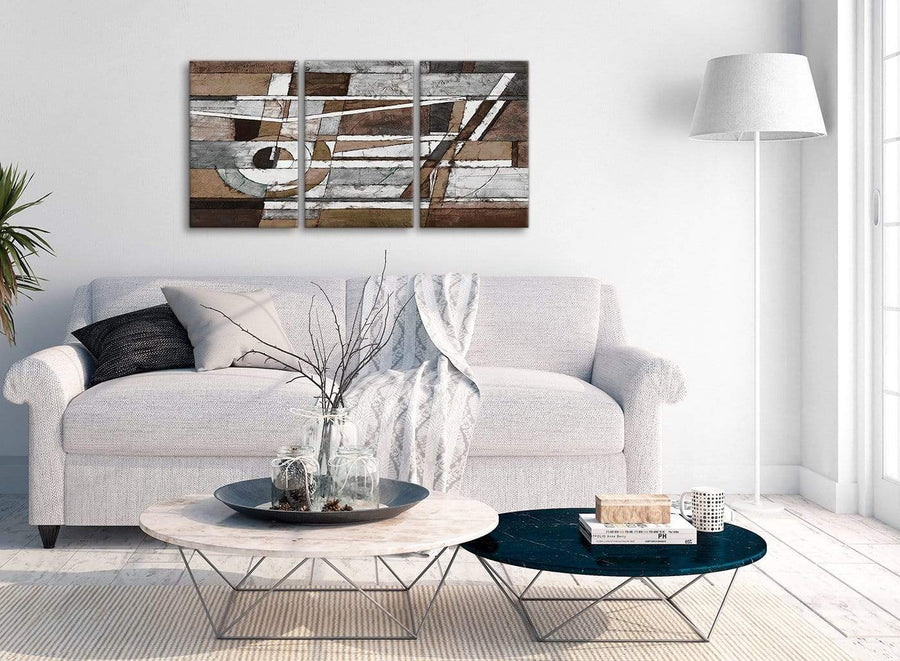 Multiple 3 Panel Brown Beige White Painting Bedroom Canvas Wall Art Decor - Abstract 3407 - 126cm Set of Prints