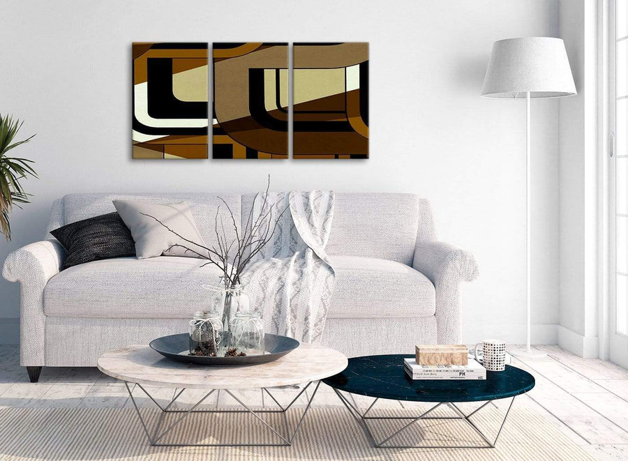 Multiple 3 Piece Brown Cream Painting Kitchen Canvas Wall Art Accessories - Abstract 3413 - 126cm Set of Prints