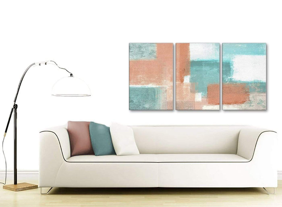 Multiple 3 Piece Coral Turquoise Living Room Canvas Wall Art Accessories - Abstract 3366 - 126cm Set of Prints