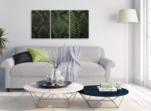 Multiple 3 Panel Dark Green Snakeskin Animal Print Kitchen Canvas Wall Art Accessories - Abstract 3475 - 126cm Set of Prints
