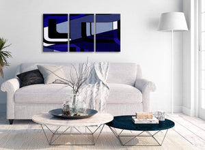 Multiple 3 Piece Indigo Navy Blue Painting Kitchen Canvas Wall Art Decor - Abstract 3411 - 126cm Set of Prints