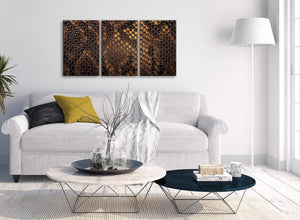 Multiple 3 Panel Mustard Gold Snakeskin Animal Print Living Room Canvas Wall Art Accessories - Abstract 3474 - 126cm Set of Prints
