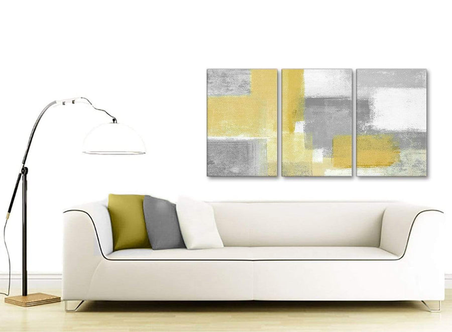 Multiple 3 Piece Mustard Yellow Grey Bedroom Canvas Wall Art Decor - Abstract 3367 - 126cm Set of Prints