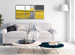 Multiple 3 Panel Mustard Yellow Grey Painting Living Room Canvas Wall Art Decor - Abstract 3388 - 126cm Set of Prints