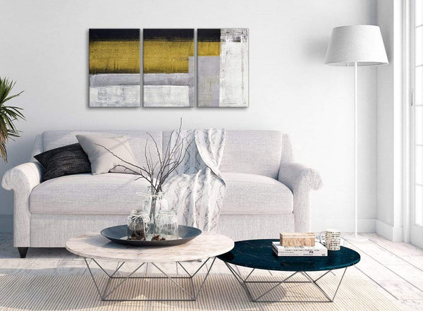 Multiple 3 Piece Mustard Yellow Grey Painting Office Canvas Wall Art Decor - Abstract 3425 - 126cm Set of Prints