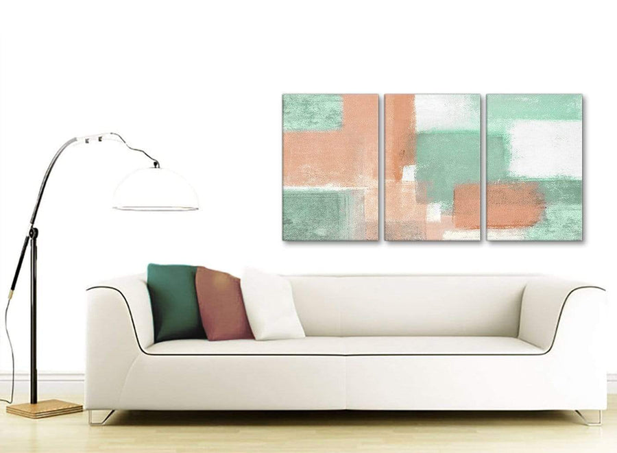 Multiple 3 Panel Peach Mint Green Kitchen Canvas Wall Art Accessories - Abstract 3375 - 126cm Set of Prints