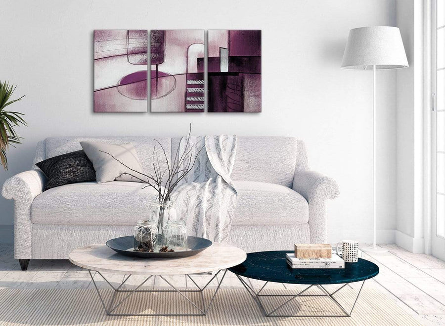 Multiple 3 Piece Plum Grey Painting Kitchen Canvas Wall Art Accessories - Abstract 3420 - 126cm Set of Prints