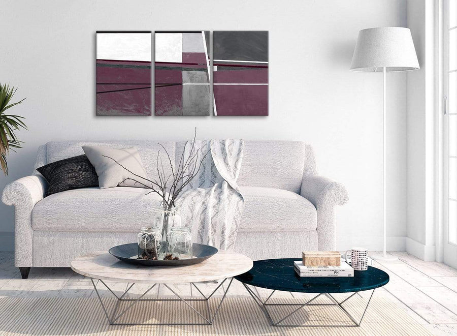 Multiple 3 Piece Plum Purple Grey Painting Kitchen Canvas Pictures Decor - Abstract 3391 - 126cm Set of Prints