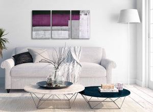 Multiple 3 Panel Purple Grey Painting Kitchen Canvas Wall Art Accessories - Abstract 3427 - 126cm Set of Prints