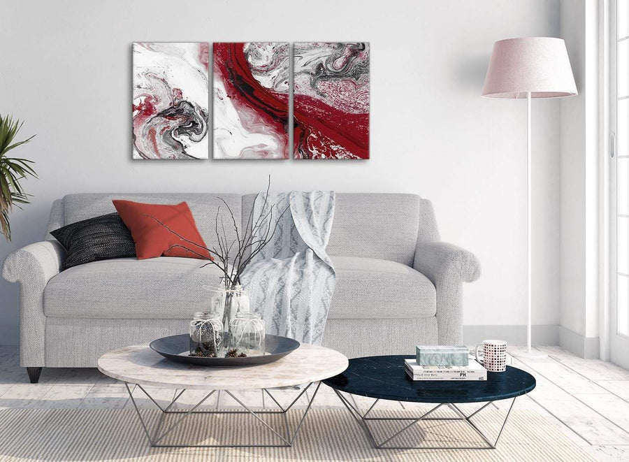 Multiple 3 Panel Red and Grey Swirl Hallway Canvas Wall Art Accessories - Abstract 3467 - 126cm Set of Prints