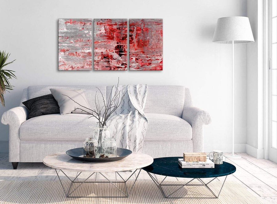 Multiple 3 Panel Red Grey Painting Kitchen Canvas Wall Art Accessories - Abstract 3414 - 126cm Set of Prints