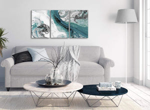 Multiple 3 Piece Teal and Grey Swirl Bedroom Canvas Wall Art Decor - Abstract 3468 - 126cm Set of Prints
